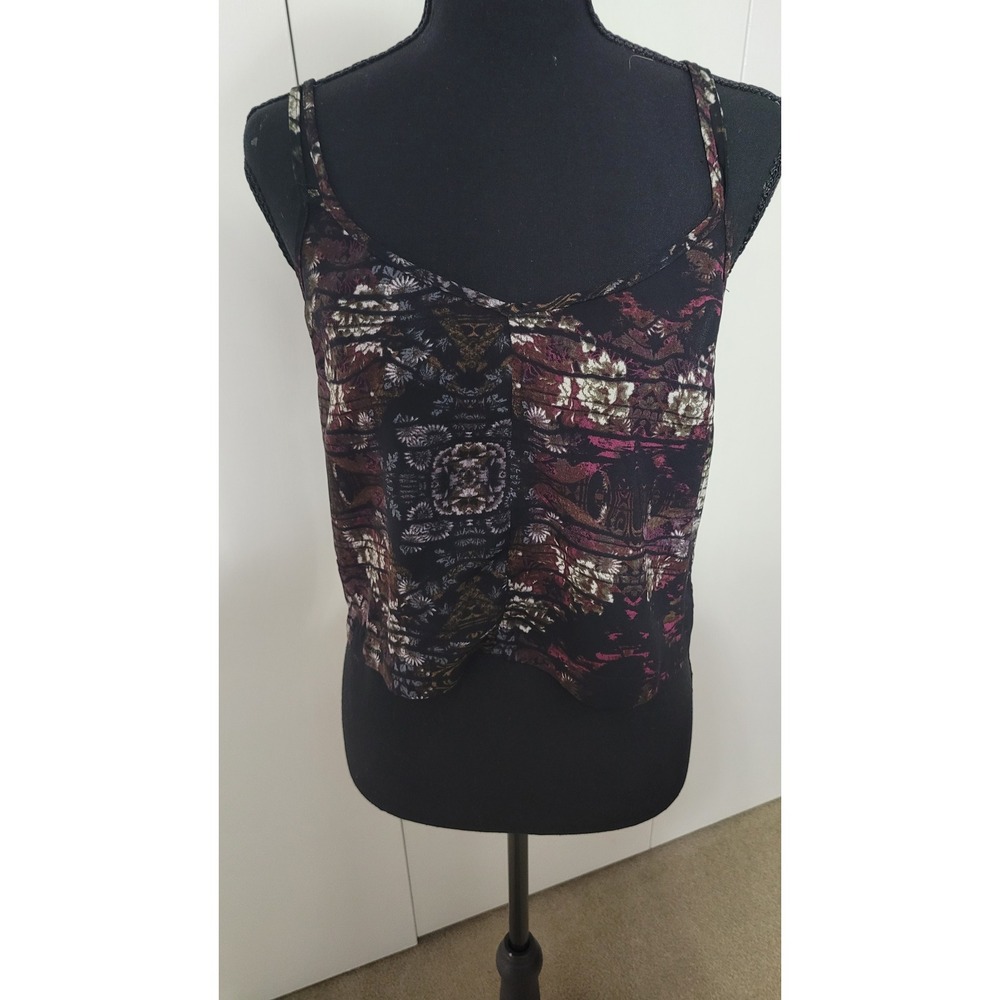 Silence + Noise Womens Medium Black Floral Crop Cami Double Strap boho